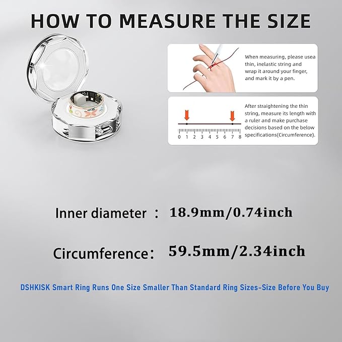 Smart Ring for Women & Men, Fitness Tracker with Heart Rate, SpO2, Blood Pressure & Sleep Monitoring, IP68 Waterproof, Long Battery Life, No Monthly Fees, for iPhone Android (9#&Floral)