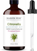 Majestic Pure Essential Oil with Glass Dropper - 100% Pure and Natural - Essential Oils for Diffuser, Aromatherapy, Soap and Candle Making, Citronella Essential Oil, Citronella Oil, 4 Fl Oz