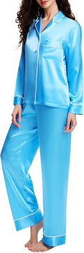 Lonxu Silk Satin Womens Pajama Sets Button Down Sleepwear Loungewear XS~3XL
