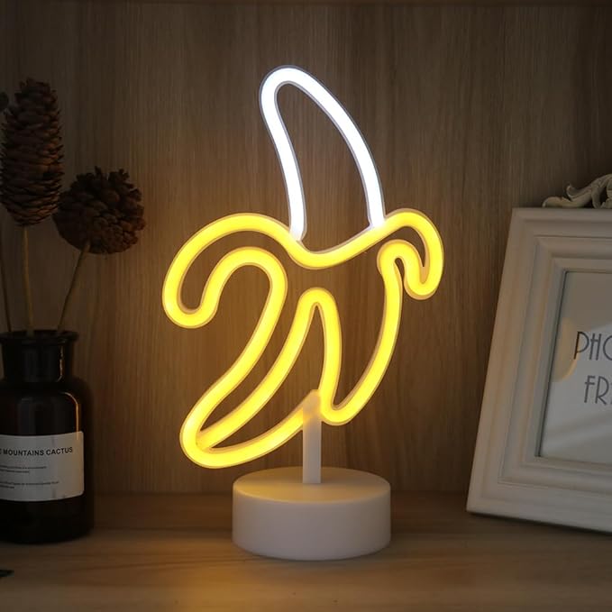 GUOCHENG Banana Neon Light Sign LED Neon Table Night Lights Battery&USB Power Creative Lamps for Home Nursery Bedroom, Banana Decoration Gift for Kids