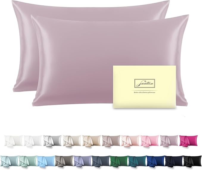 Silk Pillow Cases 2 Pack,Soft Breathable and Sliky Queen Size Pillow Cases Set of 2,Natural Mulberry Silk Pillowcase Set of 2 for Hair and Skin with Hidden Zipper (Lavender,20"X 30",2pcs)