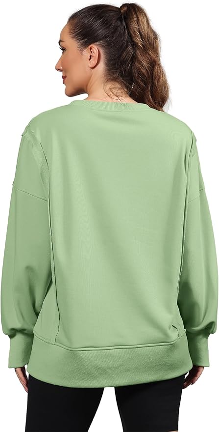Nirovien Womens Oversized Crewneck Sweatshirt Side Slit Long Sleeve Pullover Slouchy Fit Tops