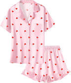 Umeyda Girls & Women Satin Pajamas Set Button Down 2 Piece Silk Pjs Shorts Set Ruffle Sleepwear, 5 Years-Women L