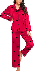 SWOMOG Womens Silk Satin Pajamas Set Long Sleeve Button Down Sleepwear 2 Piece Lounge Set Pj Set XS-3XL