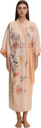 Kihnop Women's Floral Long Kimono Robe Long Satin Robe Long Silk Robe Ladies Kimonos Silky Bathrobe Cover Up, One Size