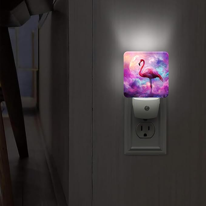 Tropical Bird Night Lights Plug Into Wall, Fantasy Fanciful Moon Clouds Summer Peach Led Night Lights Plug Into Wall Outlet for Living Room Entryway Kitchen Decor 1pcs