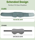 Bamboo Cotton Large Sleep Mask with Bluetooth Wireless Headphones - Blackout Eye Mask for Sleeping 3D Contoured Sleep Headband Ear Muffs Lengthen & Low Noise Hook for Better Experience (Grey)