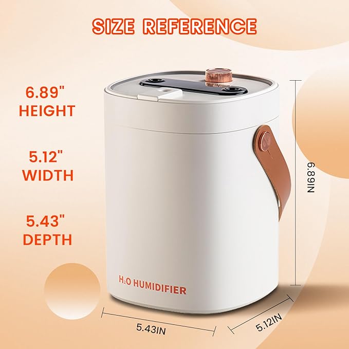 2L Humidifier for Bedroom,Portable Cool Mist Humidifiers,Ultra Quiet 20dB,Top Fill Air Humidifier for Home,Office,Plants,Adjustable Humidity,Night Light,BPA-Free,Beige
