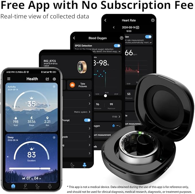 COLMI R02 smart Ring, a smart Ring for Women and Men, with a Charging case, Supports Heart Rate, Blood Oxygen, Sleep Health Monitoring, and Sports Tracking Ring, No Subscription Fee. (Silver, 12#)