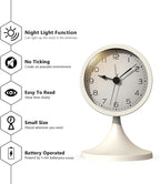 AYRELY® 3" Cute Analog Alarm Clock,Small Retro Table Clock Battery Operated,Slient Metal Desk Clock with Light for Living Room Decor,Bedroom,Bedside,Shelf (White)