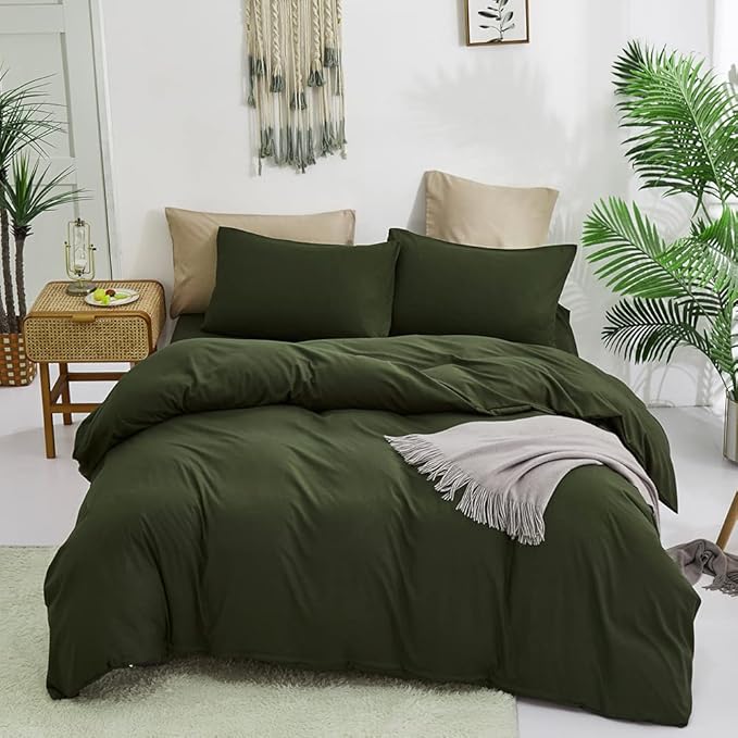 CLOTHKNOW Dark Green Twin/Twin XL Comforter Set Green Bedding Comforter Sets Boys Girls Comforter Soft Military Comforter with 2 x Pillow Cases
