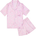 QPANCY Kids Satin Pajamas Sets Baby Boy Girl Button-Down Silk Sleepwear 2 Piece Short Sleeve Loungewear Clothes Set