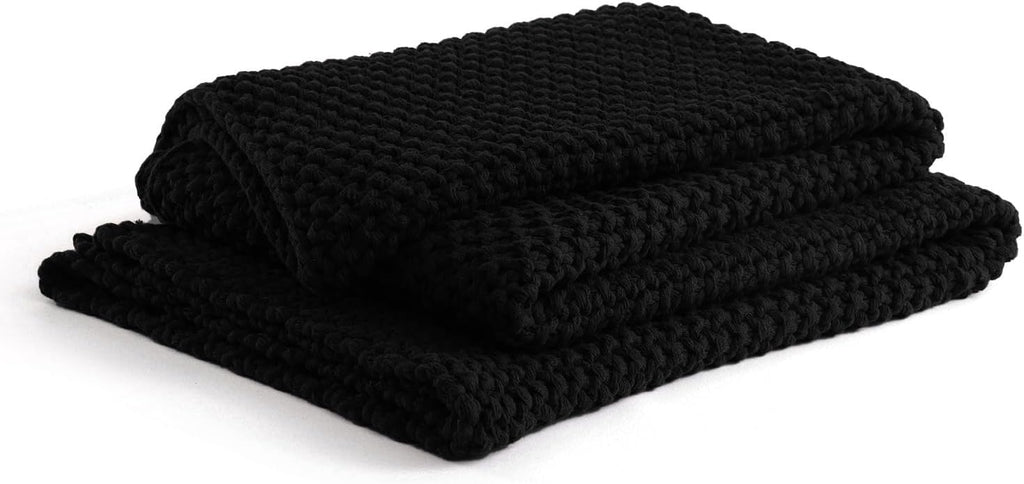 YnM Chunky Cotton Knit Throw Blanket, Cable Knit Throws for Bed Couch Sofa, Comfy & Relaxing, Decorative Piece for Farmhouse Modern Boho Rustic Scandinavian Chic Vibe, Black 60x80 Inches