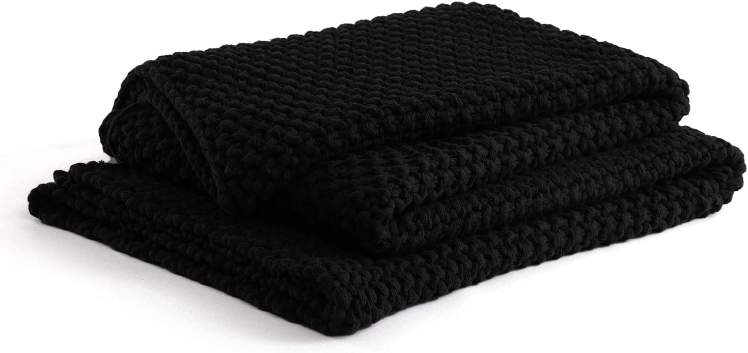 YnM Chunky Cotton Knit Throw Blanket, Cable Knit Throws for Bed Couch Sofa, Comfy & Relaxing, Decorative Piece for Farmhouse Modern Boho Rustic Scandinavian Chic Vibe, Black 60x80 Inches