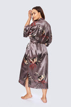 KIM+ONO Plus Size Luxury Kimono Robe for Women | Long Satin Floral Robe | Original Design | Removable Waist Tie Closure