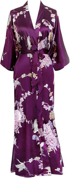 KIM+ONO Plus Size Luxury Kimono Robe for Women | Long Satin Floral Robe | Original Design | Removable Waist Tie Closure
