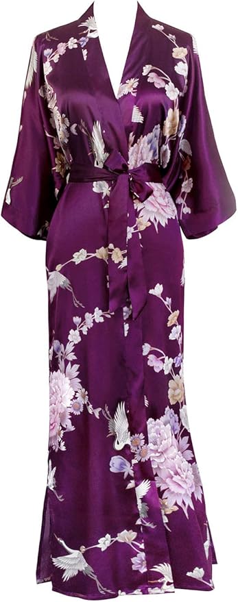 KIM+ONO Plus Size Luxury Kimono Robe for Women | Long Satin Floral Robe | Original Design | Removable Waist Tie Closure