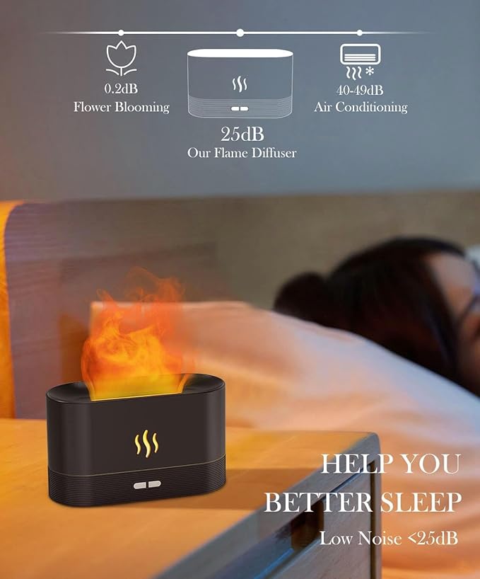 Flame Air Diffuser Humidifier,Upgraded Scent Diffuser for Essential Oils,Ultrasonic Aromatherapy,Fire Mist Humidi with 2 Brightness,Auto-Off Function for Room Home Office(Black)