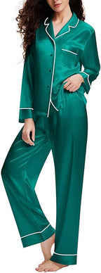 Lonxu Silk Satin Womens Pajama Sets Button Down Sleepwear Loungewear XS~3XL
