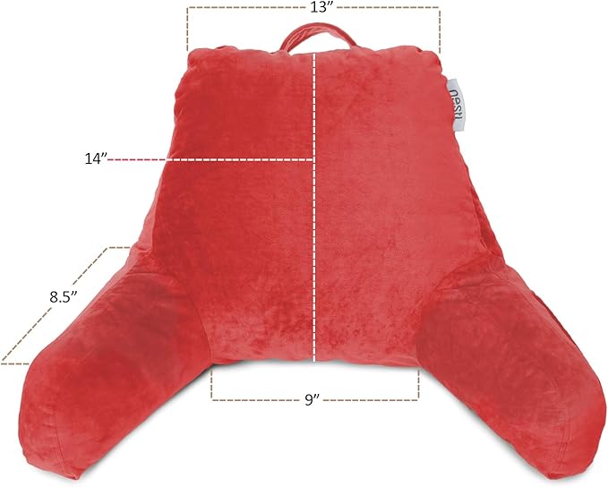 Clara Clark Reading Pillow for Kids & Teens with Shredded Memory Foam, Backrest Pillows for Reading, Watching, and Gaming, Use on The Couch, Bed, or Floor, Adjustable Support, Washable Cover Red