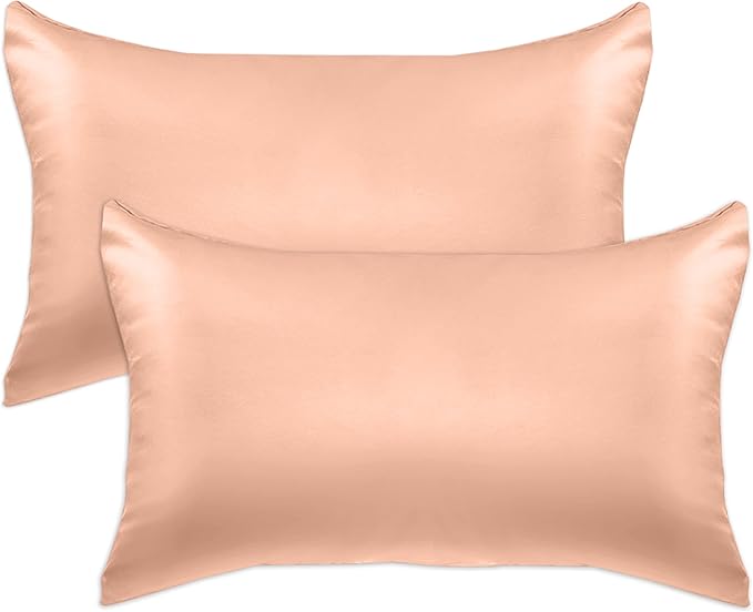Elegant Comfort 2-Pack Cooling Viscose Satin Pillowcase Set with Hidden Zipper Closure, Silky Smooth for Hair and Skin Care-Beautiful Gift Box-2-Piece Satin Pillowcase Set, Standard/Queen, Dusty Rose