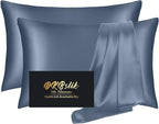Silk Pillowcase 2 Pack, Natural Mulberry Silk Pillow Case, Anti Acne Silk Pillowcase for Hair and Skin, King Size Silk Satin Pillowcase Set of 2 with Hidden Zipper, Gifts for Women Men, Ash Blue