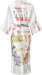 Valennia Women Long Silky Bathrobe Satin Kimono Robe Floral Printed Dressing Gown Sleepwear