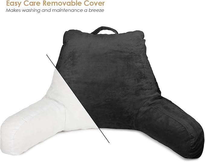 Clara Clark Reading Pillow for Kids & Teens with Shredded Memory Foam, Backrest Pillows for Reading, Watching, and Gaming, Use on The Couch, Bed, or Floor, Adjustable Support with Washable Cover Black