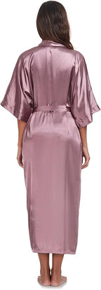 Womens Long Silky Robe Satin Kimono Robes Silk Bathrobe for Wedding Party Full Length Dressing Gown