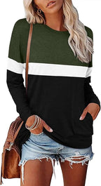 Magritta Women's Long Sleeve Leopard Color Block Tunic Comfy Crewneck T Shirt Tops Black XL