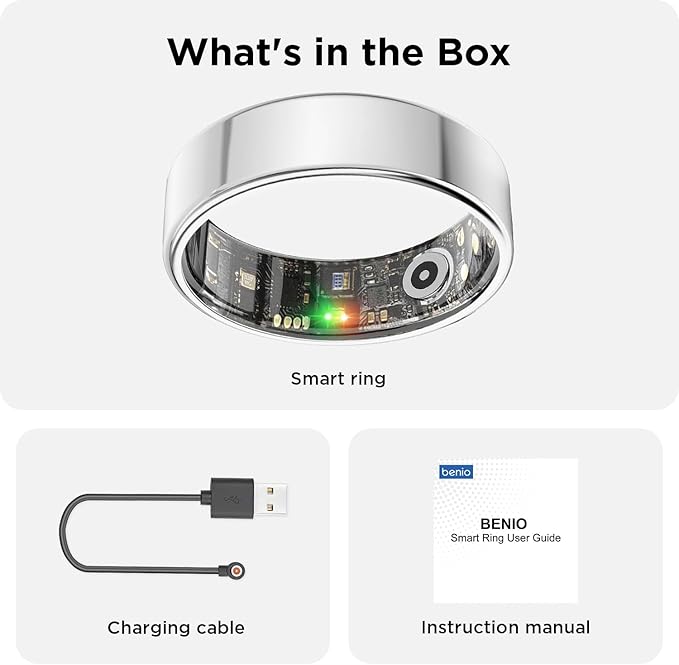 BENIO Gen 2 Smart Ring for Women & Men, Heart Rate,Fitness Tracker with Sleep，Step/Sleep/Blood Oxygen/Heart Rate Tracker, 5ATM Waterproof for iOS and Android,No Subscription, Xmas Gifts,Sliver 12