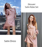 Ekouaer Women's Satin Robe Set Nightgown with Robes Silk Pajama Set 2 Pieces Lingerie Cowl Neck Cami Sleepwear Sets