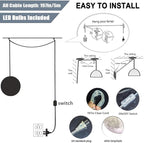 Plug-in Moon Pendant Light, Hanging Lamp with Switch & Cord, 3-Color Dimmable LED Ceiling Lamp for Kids’ Bedroom or Nursery, White Lunar Night Light (Warm,Neutral,White,LED Bulb Included)