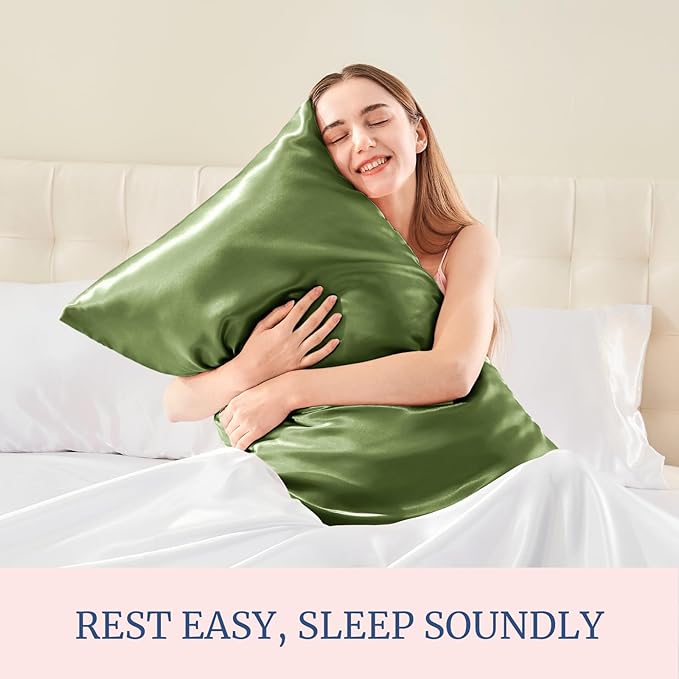 BEDELITE Satin Pillowcase for Hair and Skin, Super Soft Similar to Silk Pillow Cases 4 Pack with Envelope Closure, Cooling Pillowcases for Women Men (20"x30" Queen Size, Cedar Green)