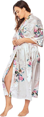 KIM+ONO Plus Size Luxury Kimono Robe for Women | Long Satin Floral Robe | Original Design | Removable Waist Tie Closure