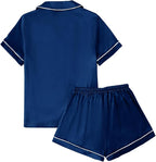 LYANER Women's Silky Satin Pajamas Set Short Sleeve Button Down Shirt With Shorts Pjs Set Sleepwear