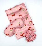 Slumber Satin Beauty Sleep Set, Cherry, 3-Piece Set with Pillowcase, Eye Mask, and Scrunchie
