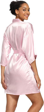 Women's Satin Robes Floral Bridesmaid Robes Short Silk Kimonos Sleepwear