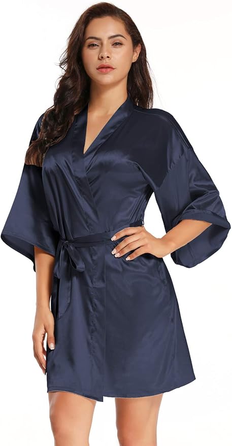 Women's Pure Short Satin Robes Bridesmaid and Bride Silky Robes Summer Sleepwear