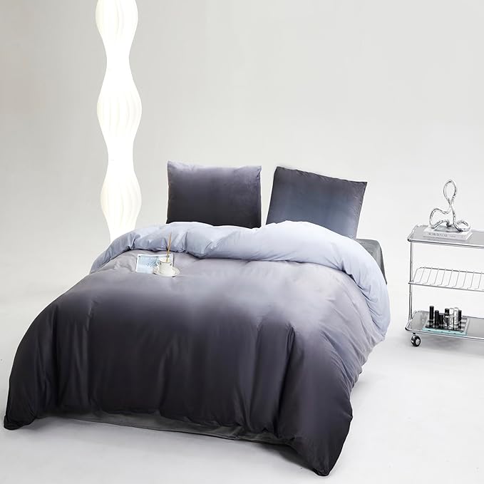 Luxlovery Grey Black Velvet Comforter Full Gradient Flannel Bedding Set Full Men Boys Grey White Winter Warm Blanket Quilts Thick Warm Modern Comforter Set