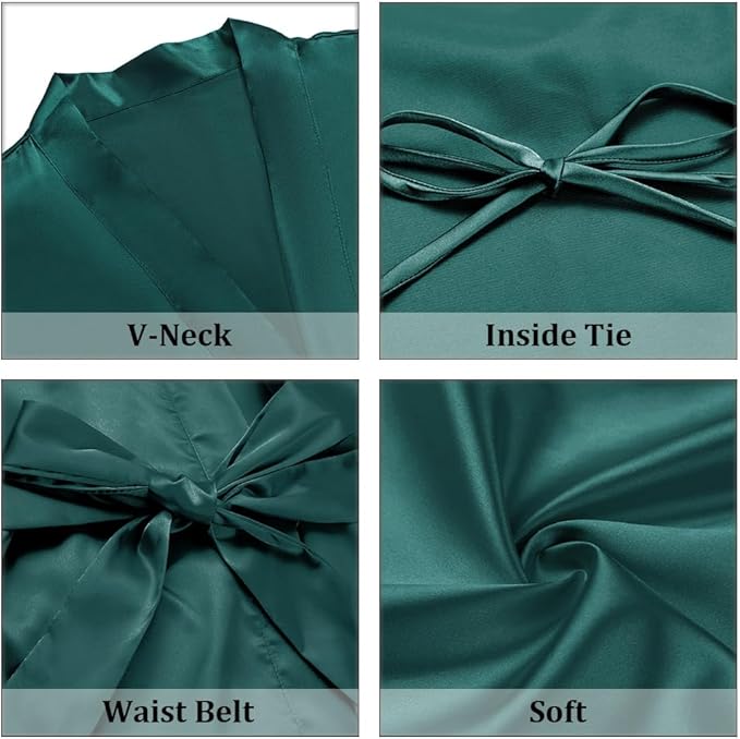 Women's Short Satin Robes Silky Bathrobe Bridesmaid Sleepwear for Wedding Party Getting Ready Solid Color