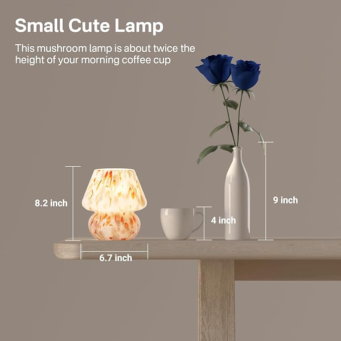Dawnwake Mushroom Lamp Table Lamp for Bedroom,Small Desk Bedside Lamps for Living Room,Mushroom Decor Cute Mini Modern Mid Century Lamps for Night Stands,Aesthetic Home Living Room Decor(Flame Cream)