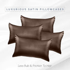 Elegant Comfort 4-PACK Chocolate Brown Satin Pillowcase Set with Hidden Zipper closure, Silky Smooth for Hair and Skin Care-Beautiful Gift Box-4-Piece Satin Pillowcases, Standard/Queen