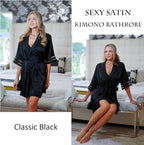 Ekouaer Women's Satin Robe Silk Kimono Bathrobe Bridesmaid Wedding Bridal Party Robes 3/4 Bell Sleeve Sleepwear S-XXL