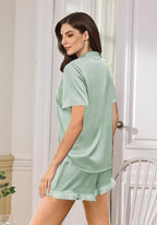 WJing Yi Jia Ruffle Pajama Sets For Women XS-4XL Womens Silk Satin Pajamas Set Silky Sleepwear Pj Sets Nightwear Loungewear