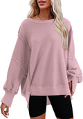 Nirovien Womens Oversized Crewneck Sweatshirt Side Slit Long Sleeve Pullover Slouchy Fit Tops