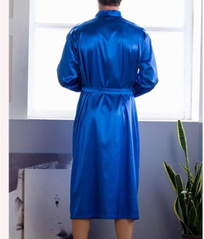 Men's Satin Robe Silky Bathrobe Soft Comfy Casual Bathrobe Fashion Comfy Solid Color Long Loungewear with Pocket