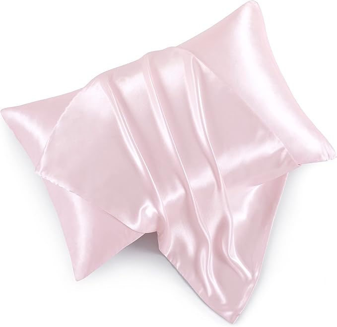 Satin Pillowcases with Zipper （20x30）,Queen Size Pillowcases Set of 2, Blush Pink Silk Pillowcase for Hair and Skin