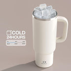 ENCOOL 40 oz Tumbler with Handle and Straw: Stainless Steel Insulated Tumbler Keeps Cold for 24 Hours, Leakproof Travel Cup Fits in Cup Holder and BPA-Free, Cream Moon