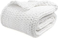 YnM Velvet Weighted Blanket, Handmade Chunky Knitted Design, Soft and Cozy, Temperature Regulating and Breathable, Machine Washable Throw for Sleep or Home Decor (White, 60x80 Inch, 20lbs)